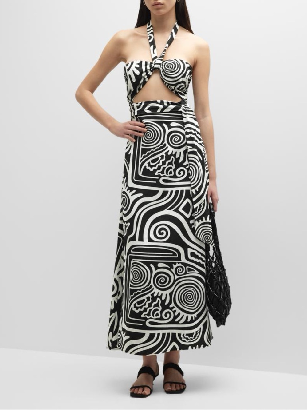 Mara Hoffman Paula Halter Cutout Two-Tone Midi Wrap Dress